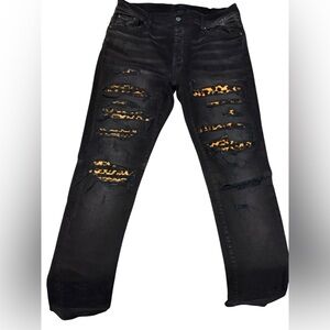 AMIRI Black and leopard Men Jeans Straight